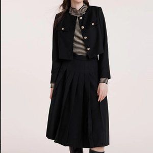 Black College Style Short Women Jacket And Skirt Set